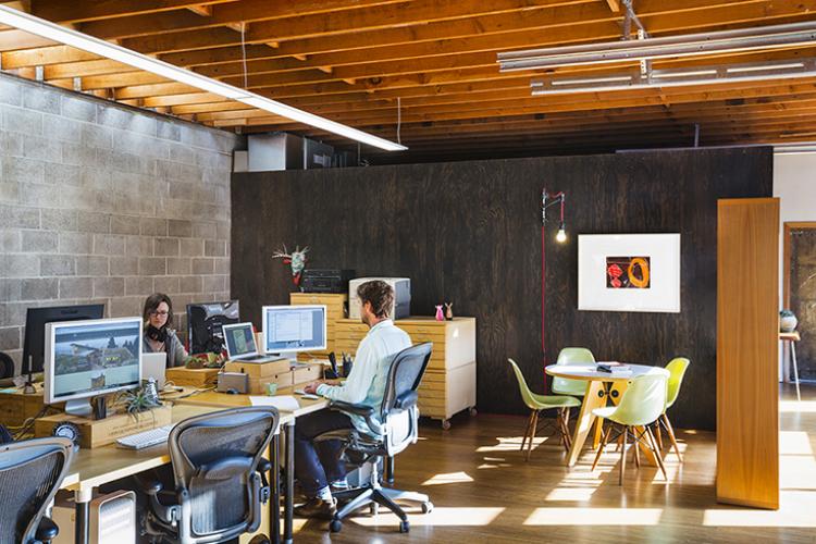 Celery - workspace featuring clerestory light at existing block wall